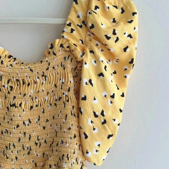 Amanda Uprichard Women's Yellow Monaco Smocked Floral Print Top, Size XS - Picture 7 of 16